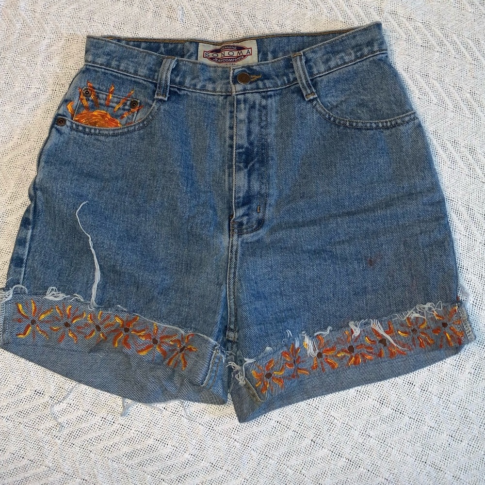 high waisted jean shorts custom painted